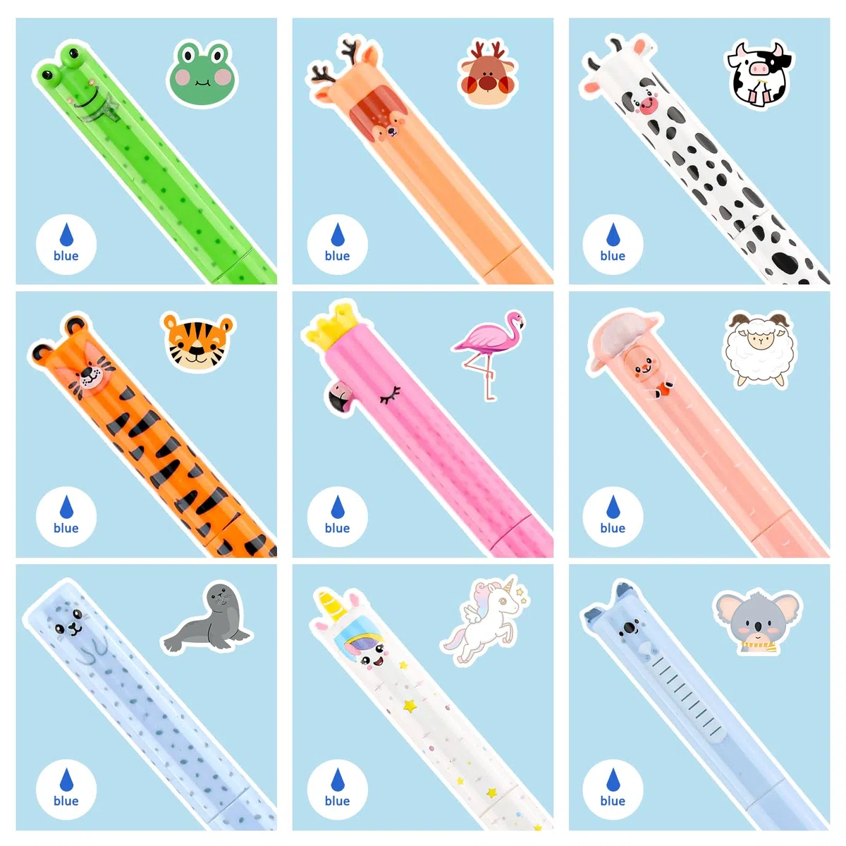 9 bolígrafos de gel borrables con punta de borrador de 0,7 mm, tinta azul, bonitos bolígrafos de gel de escritura suave, reescribibles, juego de bolígrafos de tinta térmica para escuela
