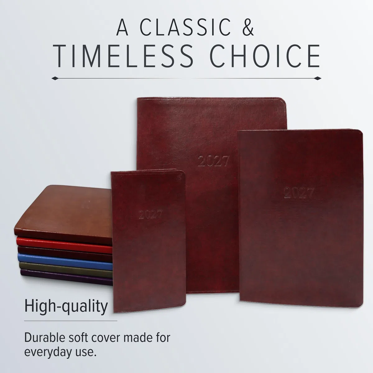 Gallery Leather Agenda mensual grande 2027 Acadia Plum | Elegante agenda y cuaderno con elegantes bordes dorados de página, 18 meses, 24,77 x 19 cm