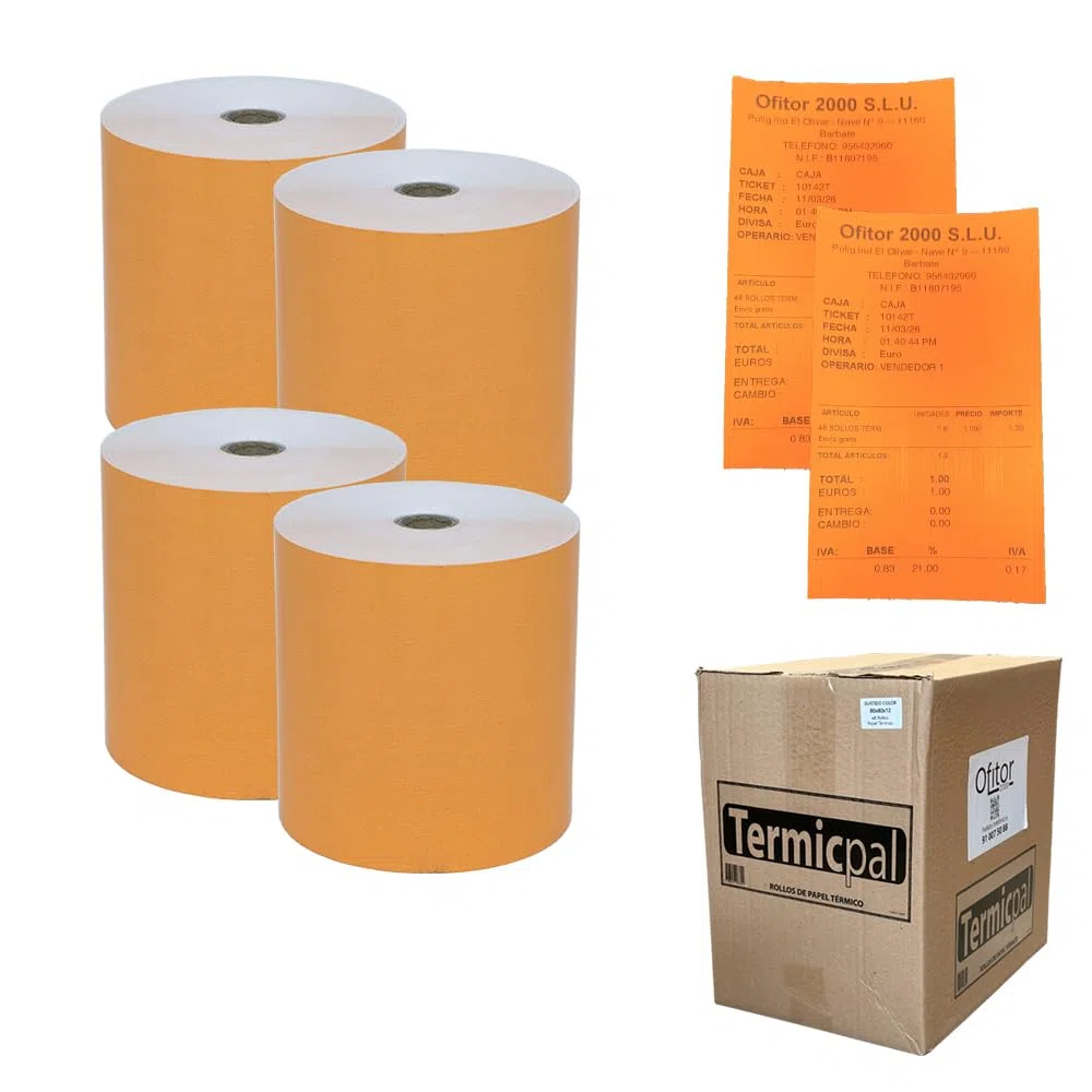 80x80 * 48 Rollos Papel Térmico TERMICPAL Naranja