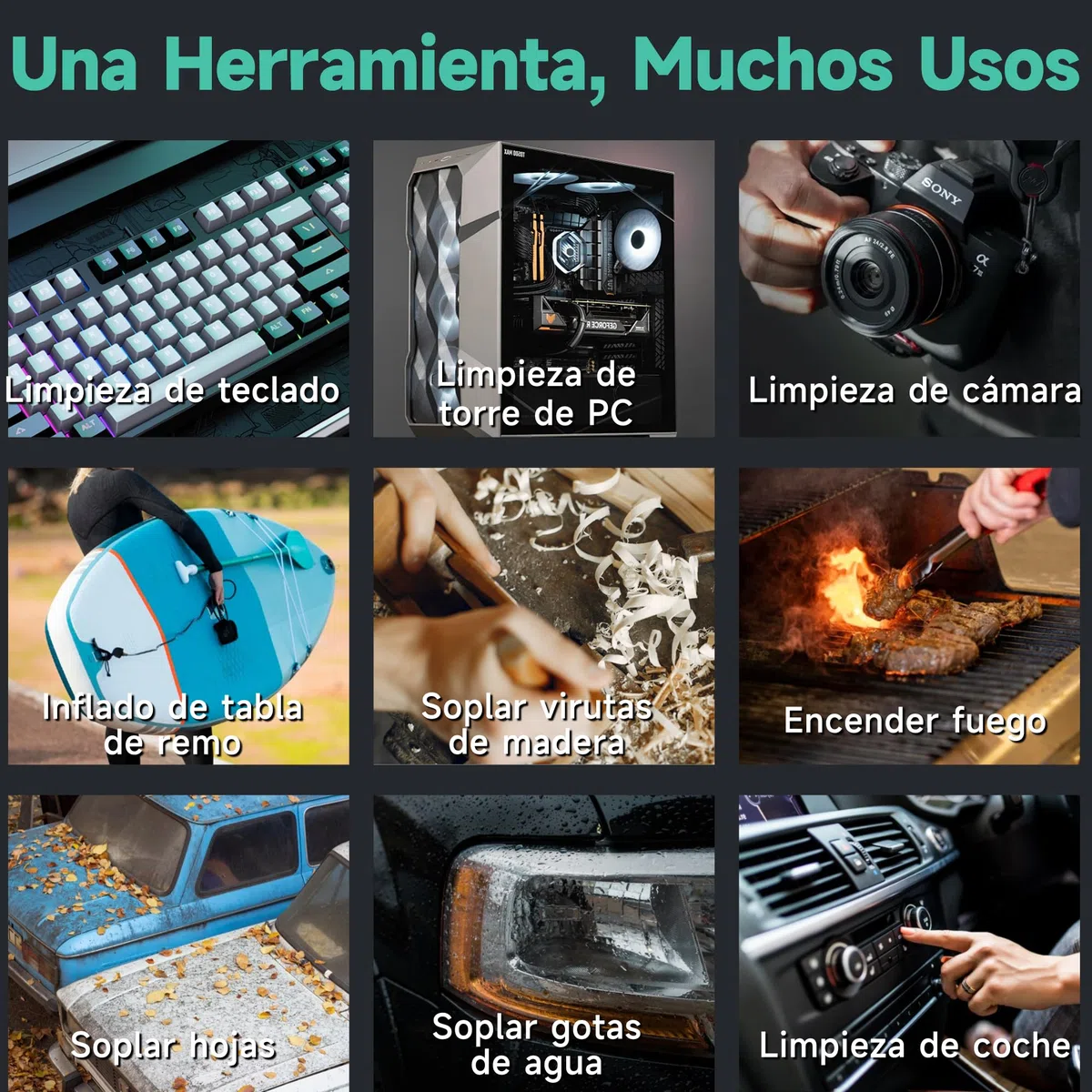Kica JetFan Ultra Soplador Eléctrico & Alternativa a Aire Comprimido – 130.000 RPM, 48 m/s Velocidad de Viento, Recargable USB, para PC, Teclado, Auto, Sofá y Oficina con Luz LED