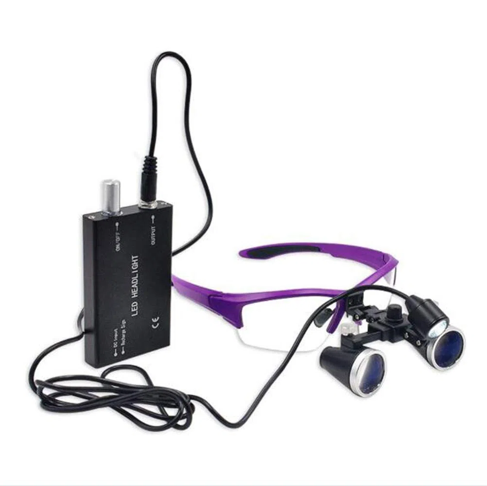 Lupa, laboratorio binocular ojo binocular lupa vidrio 3.5x amplificación con faro LED con conveniente llevar casepurple