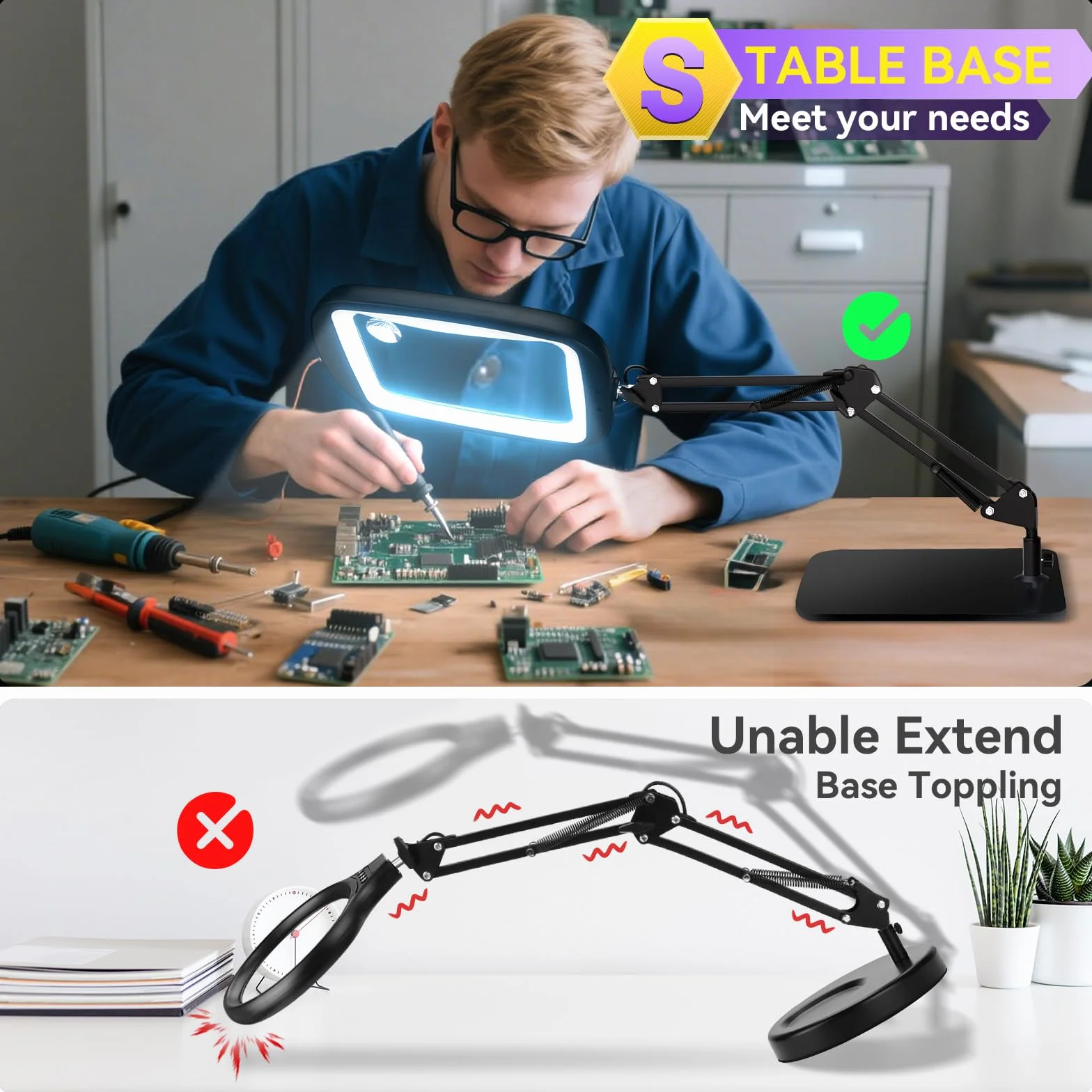 NZQXJXZ 10X 30X Lupa con Luz y Soporte, Lámpara de Aumento con Luz LED, 5 Modos de Color, Lámpara de Escritorio con Lupa Manos Libres para Leer, Manualidades, Pasatiempos, Trabajos de Cerca