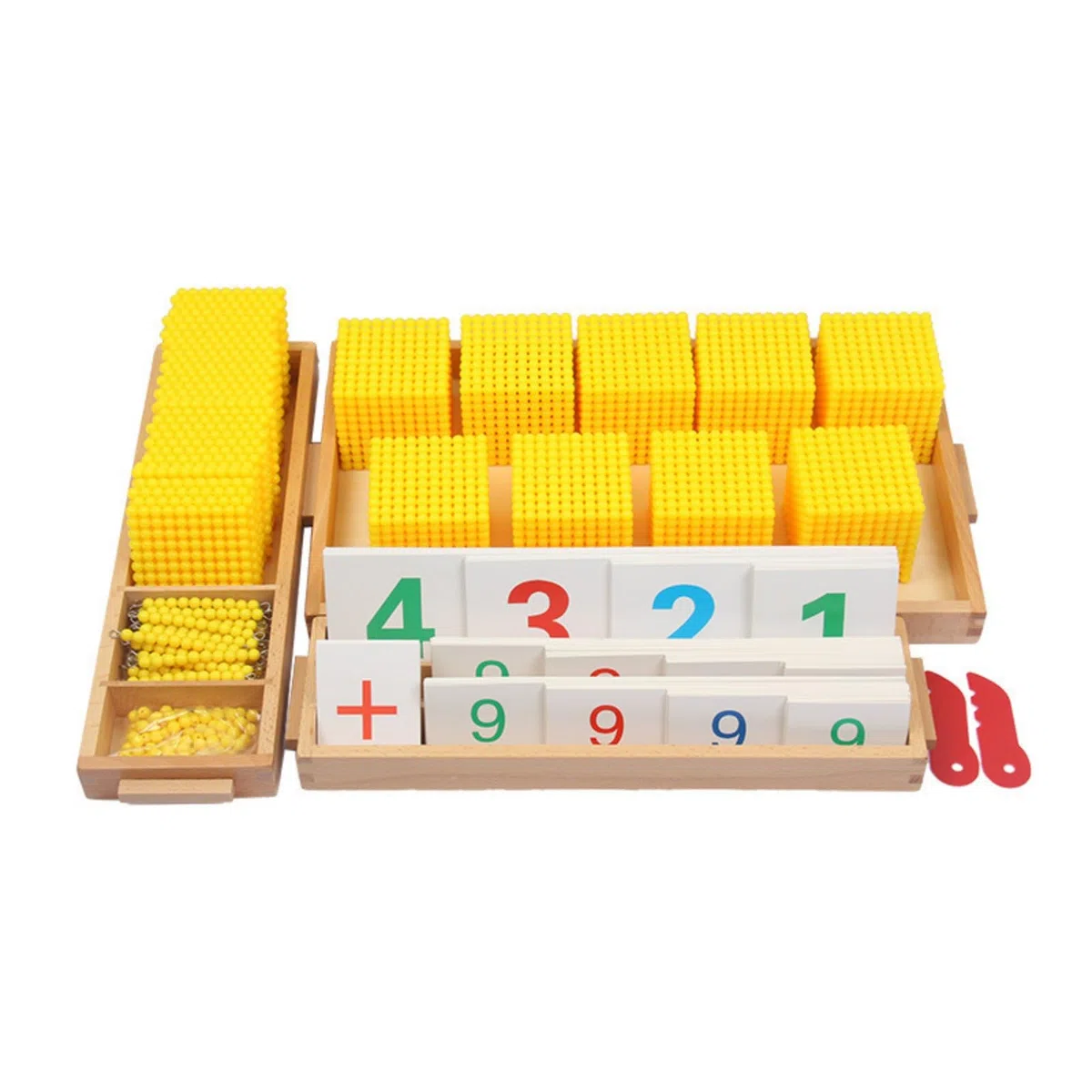 Juego Aritmético para Niños Material Madera y con Tarjetas de Símbolos Tarjetas Numéricas y Bandejas Organizadas para Operaciones Básicas Adecuado, Amarillo, Amarillo
