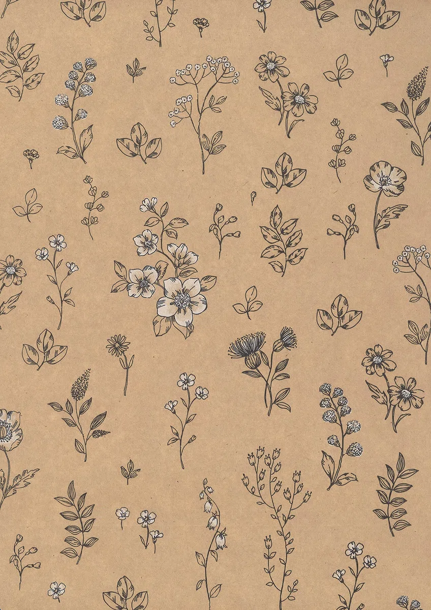 PAKOT – Papel Kraft con Plantas y Flores en Bobina para Envolver y Embalaje Comercial – Kraft Natural – 70 cm x 100 m