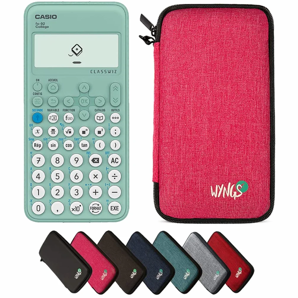 Casio fx-92 Collège con Funda Protectora WYNGS Rosa - Calculadora Científica - Paquete Básico (Francés)