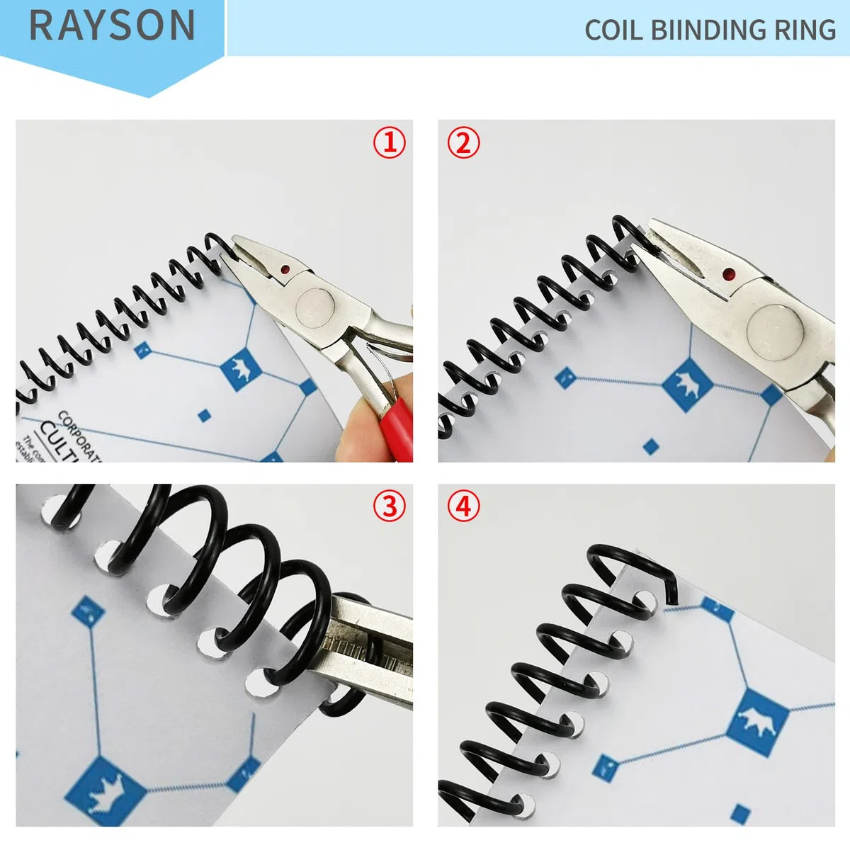 Rayson 9,5 mm Espiral de encuadernación, Negro Espiral plástico, capacidad vinculante 50 hojas, 4:1, 100 unidades