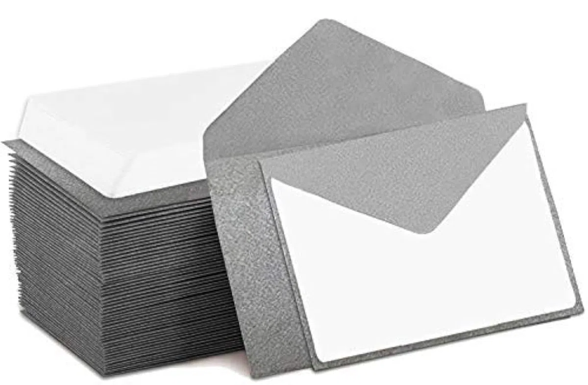 140 mini sobres con tarjetas de notas blancas en blanco, mini sobres plateados de 4 x 2.7 pulgadas para tarjetas de visita, tarjetas de regalo
