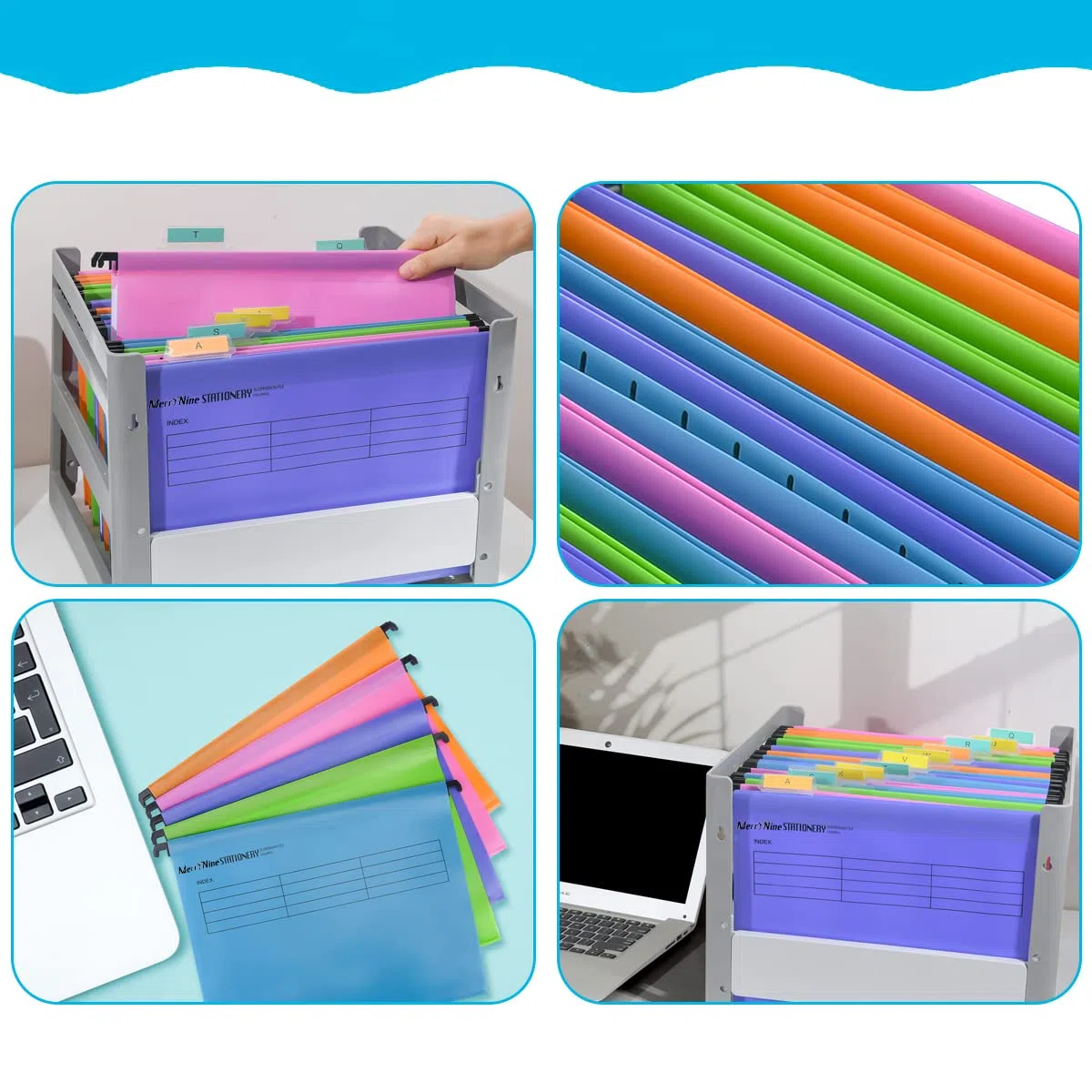 MerryNine - Archivadores colgantes A4, 30 unidades, de polipropileno, con pestañas e insertos de tarjetas para la escuela, hogar, trabajo, oficina (30, colores mezclados)
