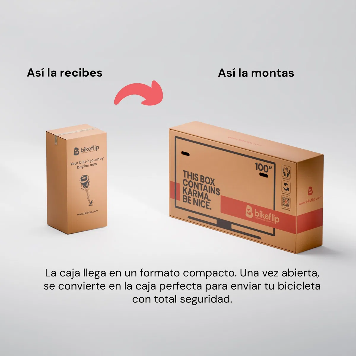 Bikeflip Box Caja de Envío para Bicicletas MTB, E-Bike y Gravel, Cartón Ondulado Resistente y Reutilizable, Montaje Rápido para Viajes y Transporte por Correo