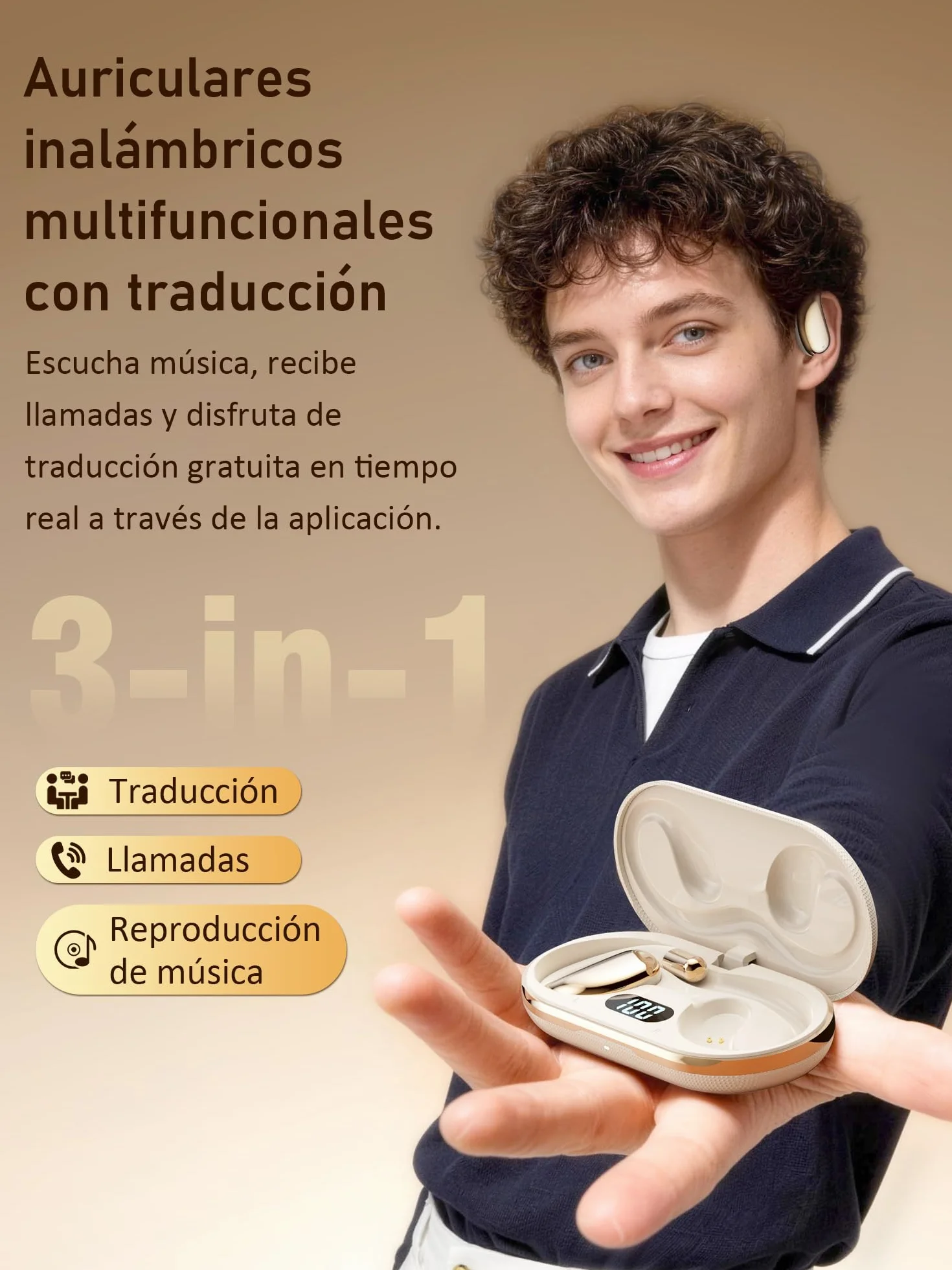 AI Auriculares Traductor en Tiempo Real: Open Ear Traductor Instantaneo de Voz Auriculares Traductores 6 Modos Traducción 156 Idiomas - Auriculares Inalambricos Bluetooth 6.0 para Viajes Negocios
