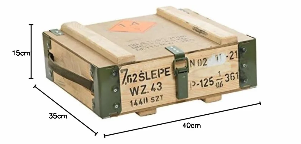 Caja de Munición 7.62slepe - Almacenamiento Militar (47x35x15cm) - Cajón de Madera Estilo Vintage Shabby