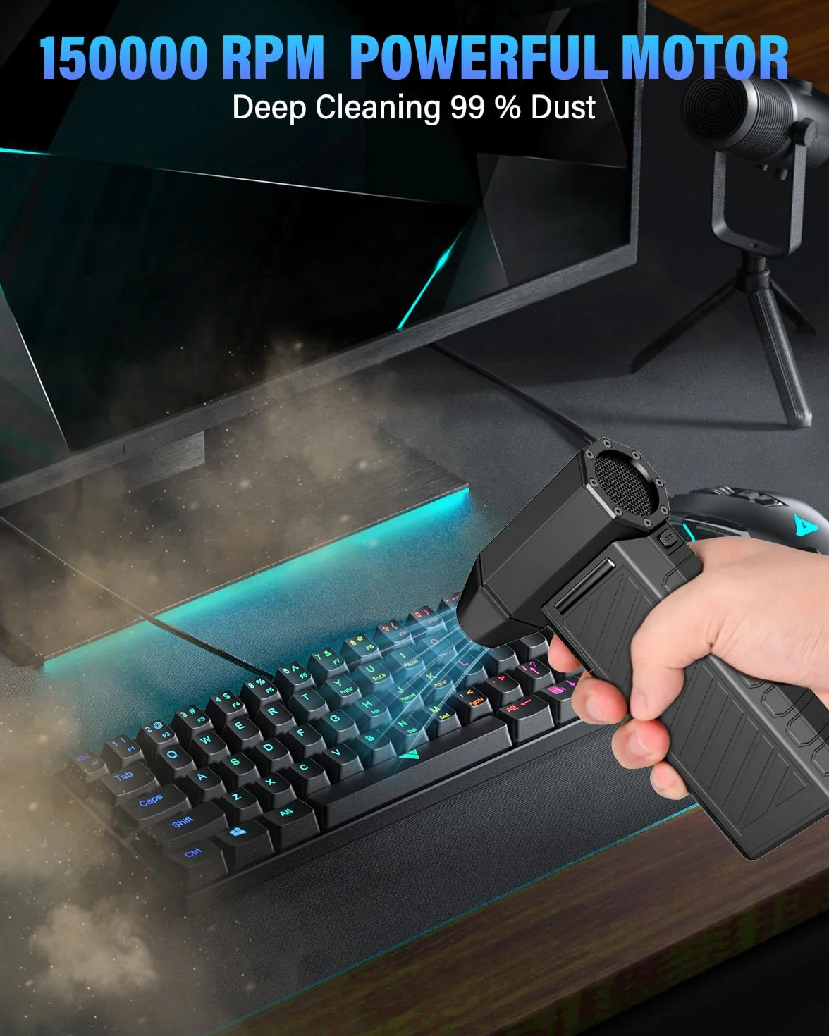 Soplador de aire para pc, 150000 U/min Alta velocidad Aire Comprimido Limpieza pc Air Duster, Plumero Electrico USB Recargable Con batería de 8000mah para computadora portátil, teclado, automóvil