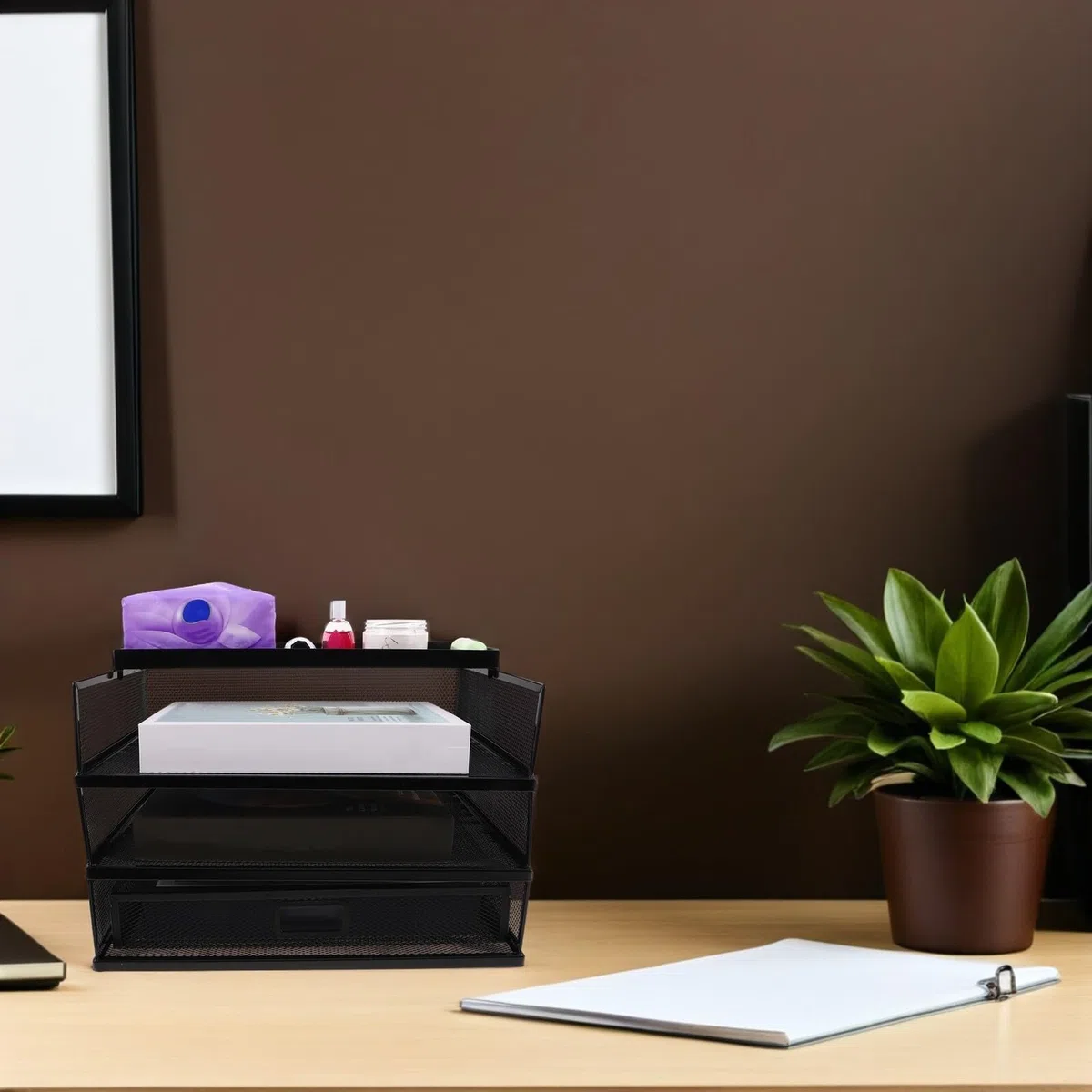 PRETYZOOM Organizador de Archivos de Metal Soporte Multifunción para Papelería y Documentos Estante Apilable para Oficina y Escritorio Negro