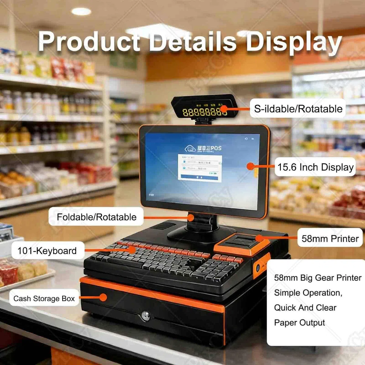 PixCy Tpv Tactil Hosteleria, Caja Registradora con Ticket,15,6" Doble Pantalla + Impresora Térmica + Escáner Portátil,Gestión Pedidos + Pago Cobro,Restaurante/Bar,Comerciantes Double