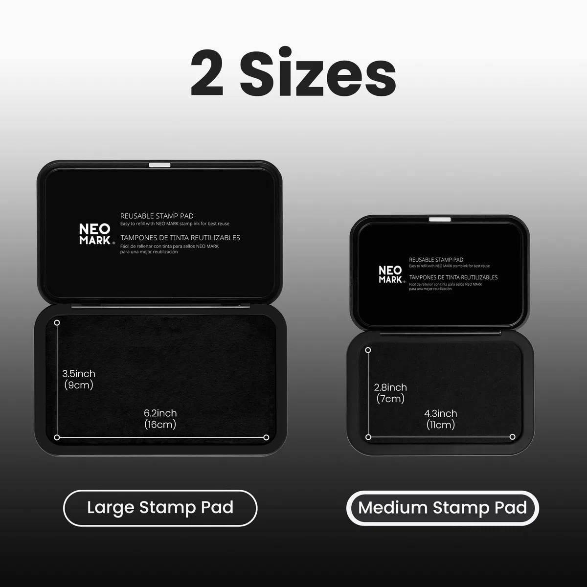NEO MARK Kit de almohadillas para sellos (tinta de 1 onza incluida) – 4.4 x 2.3 pulgadas, tapa magnética, almohadilla de fieltro de alta calidad (negro)