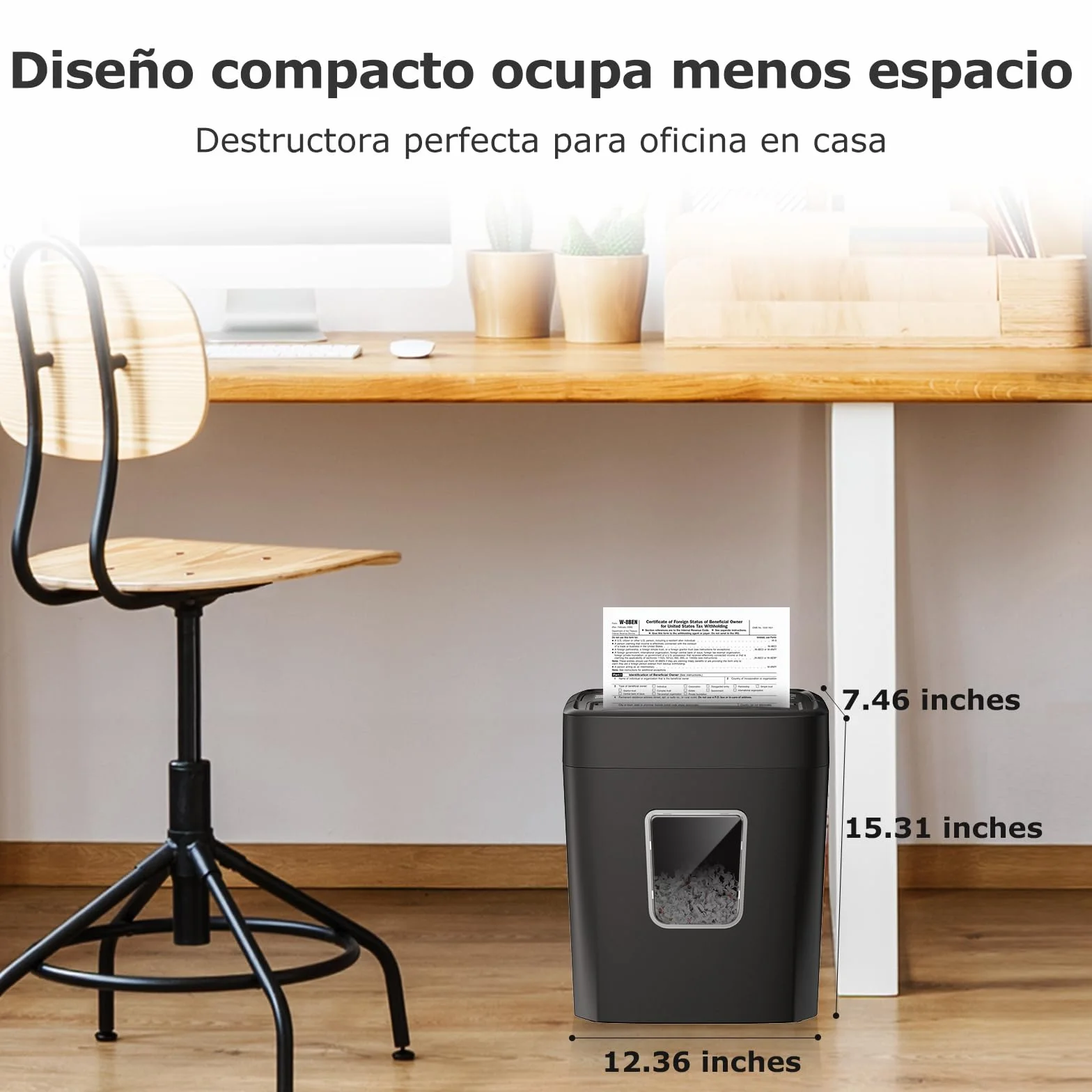 Bonsaii Trituradora de Papel 8 Hojas, Destructora de Papel para Oficina y Hogar, Nivel de Seguridad P-4, Corte Cruzado 5×14mm, Tritura Tarjetas de Crédito, Clips, Grapas, C261-C