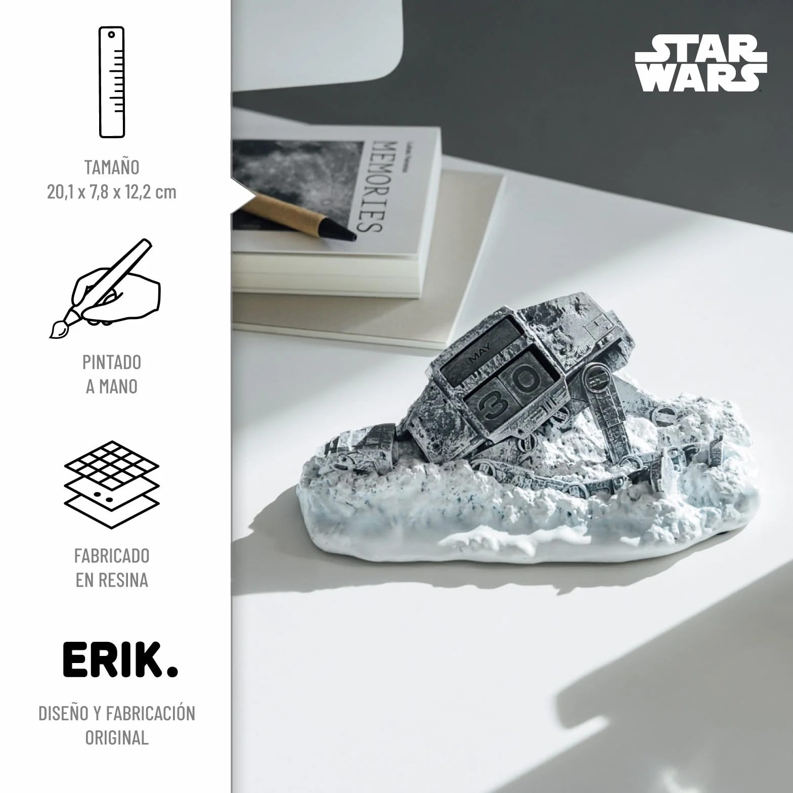 Calendario Perpetuo Star Wars 3D - Figura Atat Derribado Decoracion Habitacion Juvenil - Calendario sobremesa para niños y adultos │ Star Wars Regalos Merchandising