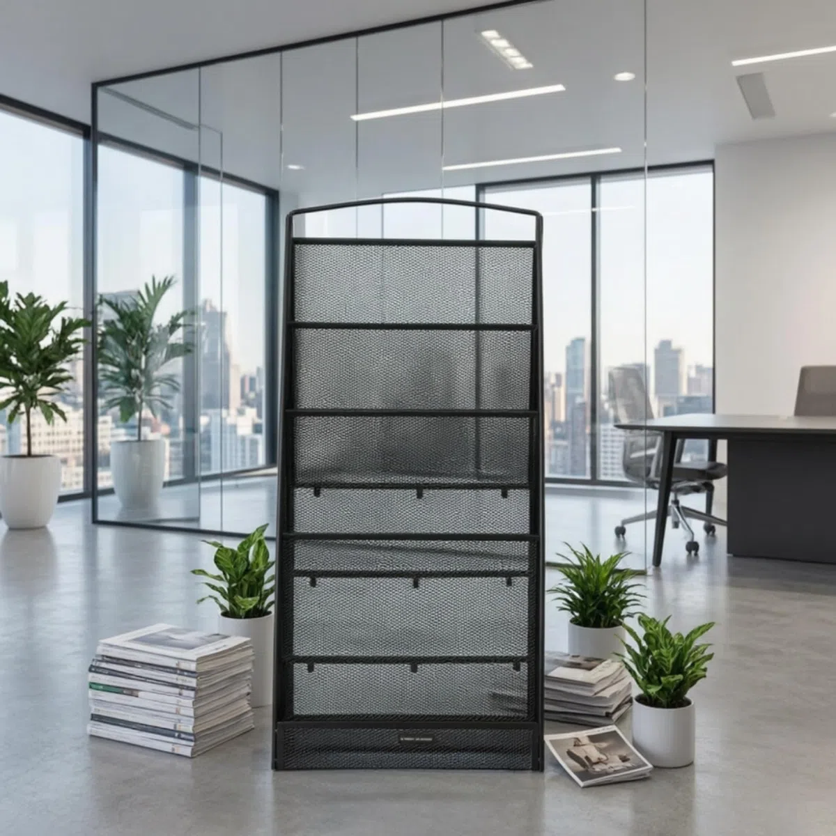 KESOTO Revistero de Pie de Malla Metálica con Organizador de Soporte Vertical de Revistas y Archivador con Bolsillos Abiertos Base Estable Adecuado para, Negro