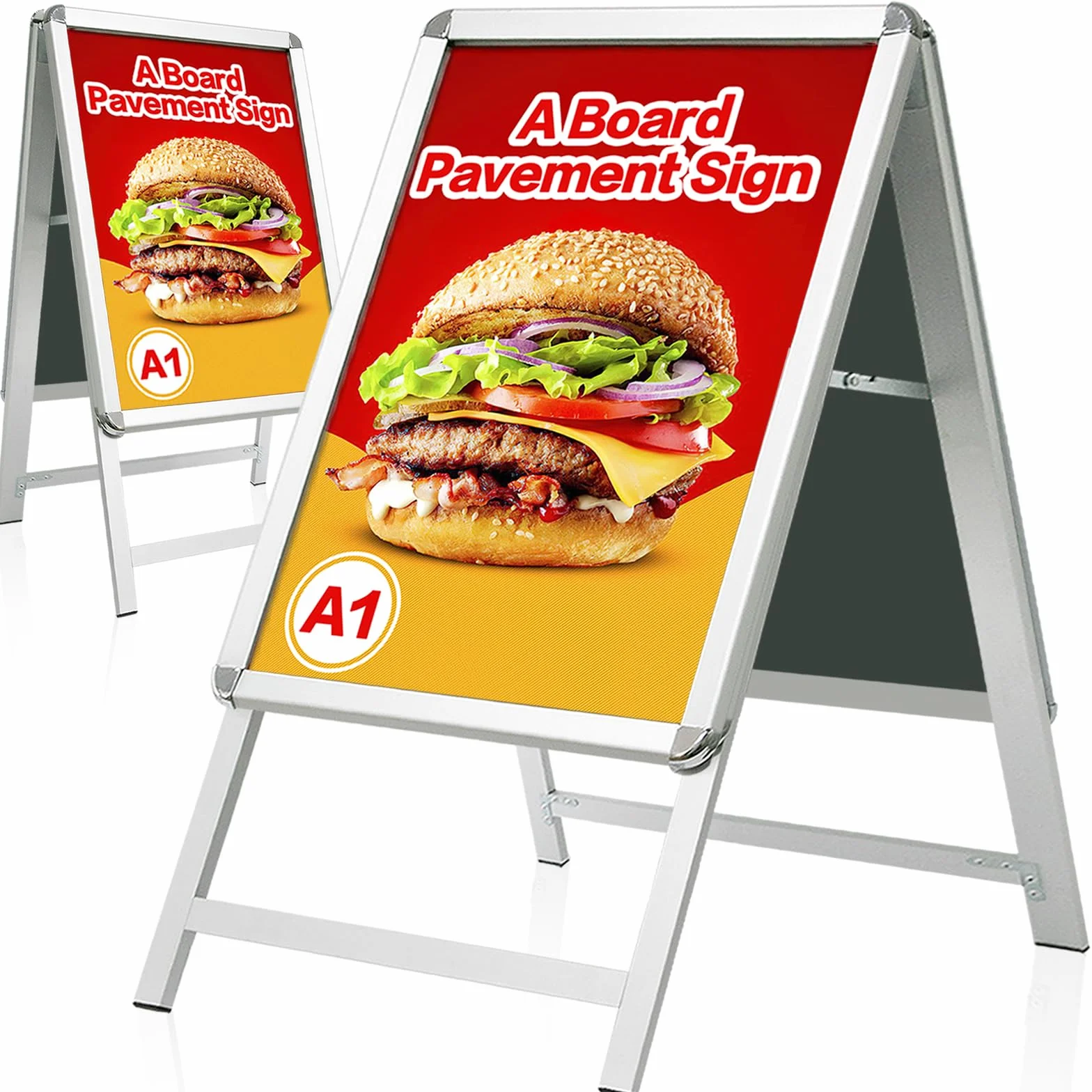 DIN A1 Tope para clientes exterior, resistente a la intemperie, soporte de doble cara, incluye protector de pantalla, soporte para publicidad y ferias (A1, plata)