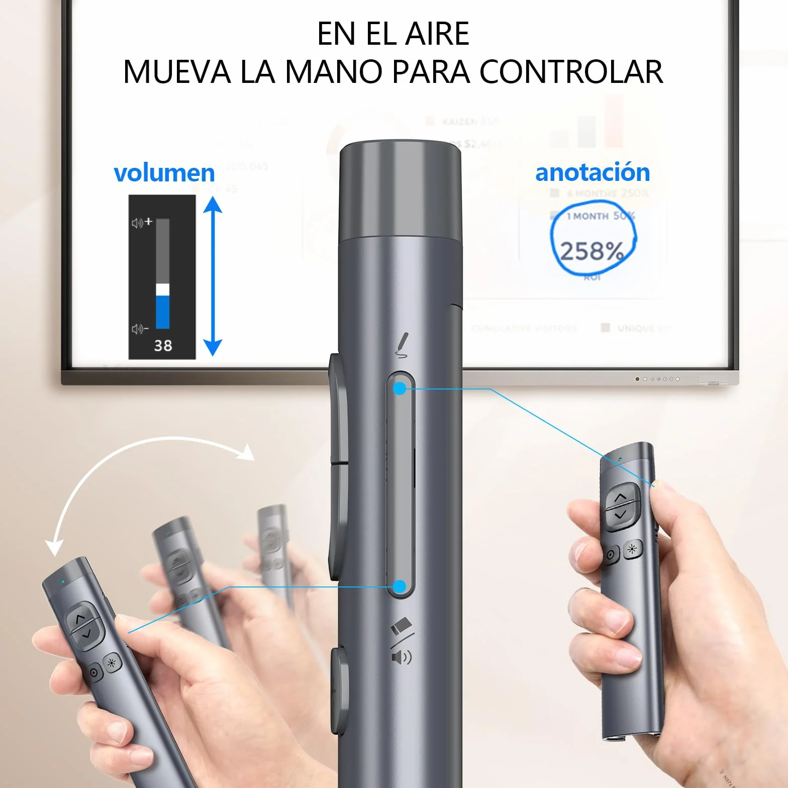 Norwii N97s TV Display Clicker para presentaciones PowerPoint, PowerPoint Clicker, Presentación Rremote, Bluetooth Wireless Presenter, Digital Pointer para TV Display