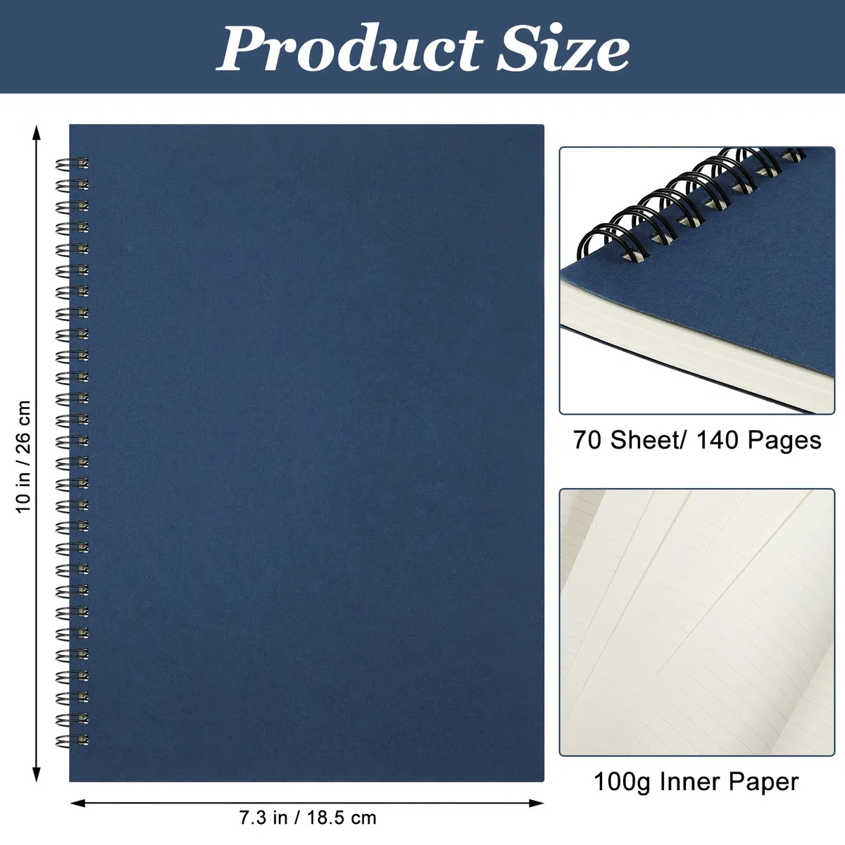 Paquete de 6 cuadernos en espiral B5, papel rayado en espiral, 70 hojas, 140 páginas, cuaderno en espiral de alambre de 10.5 x 7.3 pulgadas, cuaderno de notas de tapa dura, cuaderno de bocetos para