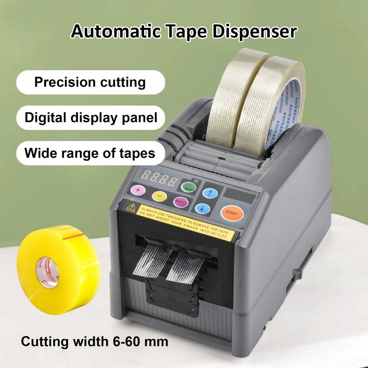 Dispensador automático de cinta, máquina de corte eléctrica con modos manual y automático, pantalla digital para corte de cinta versátil