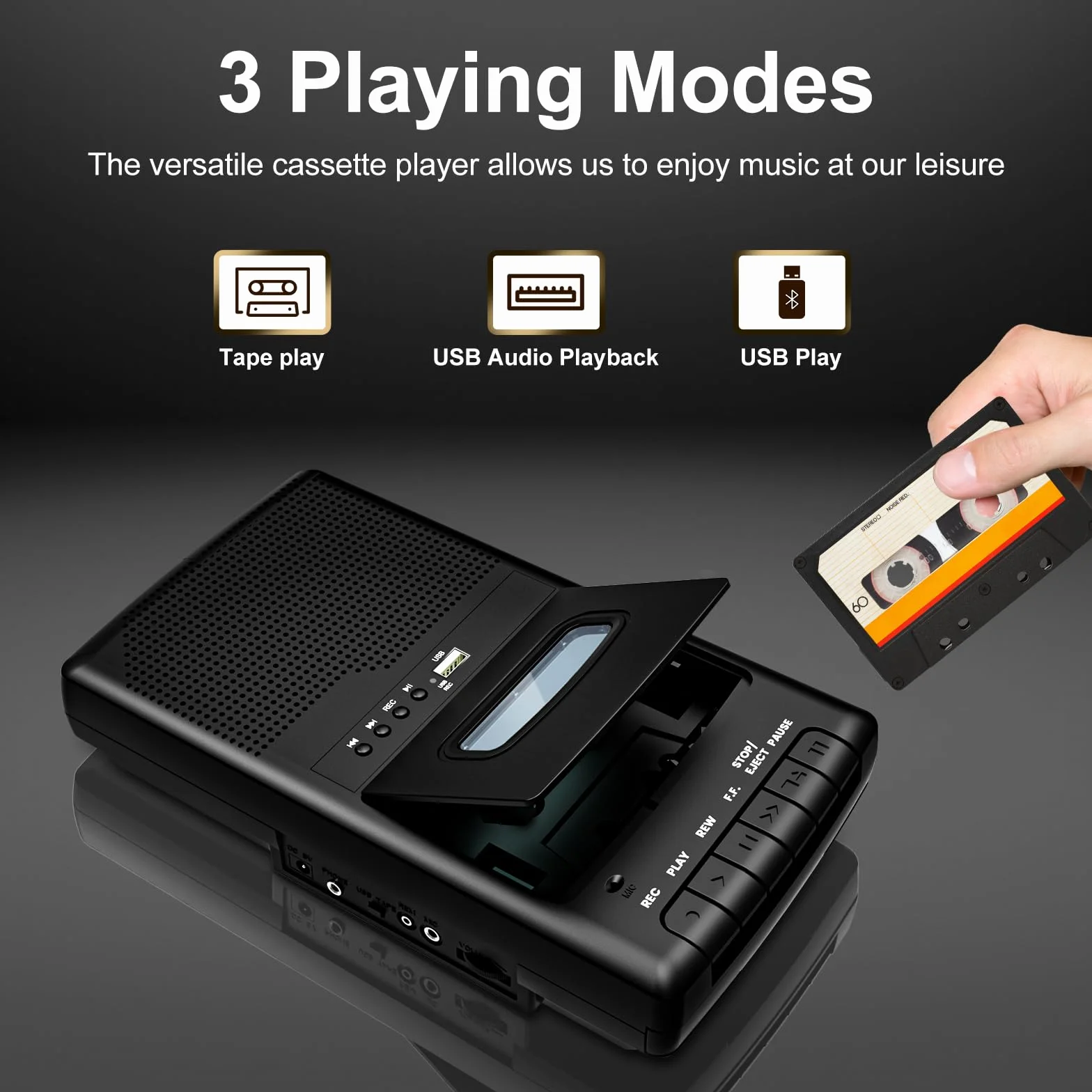Reproductor de Casete Portátil USB con Micrófono, Convertidor Digital de Casetes a USB
