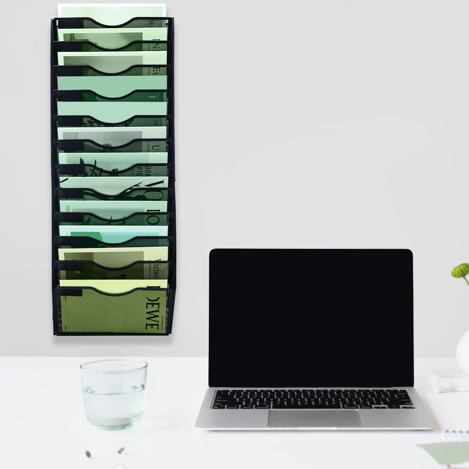 Organizador de archivos de pared vertical de malla 12 niveles negro