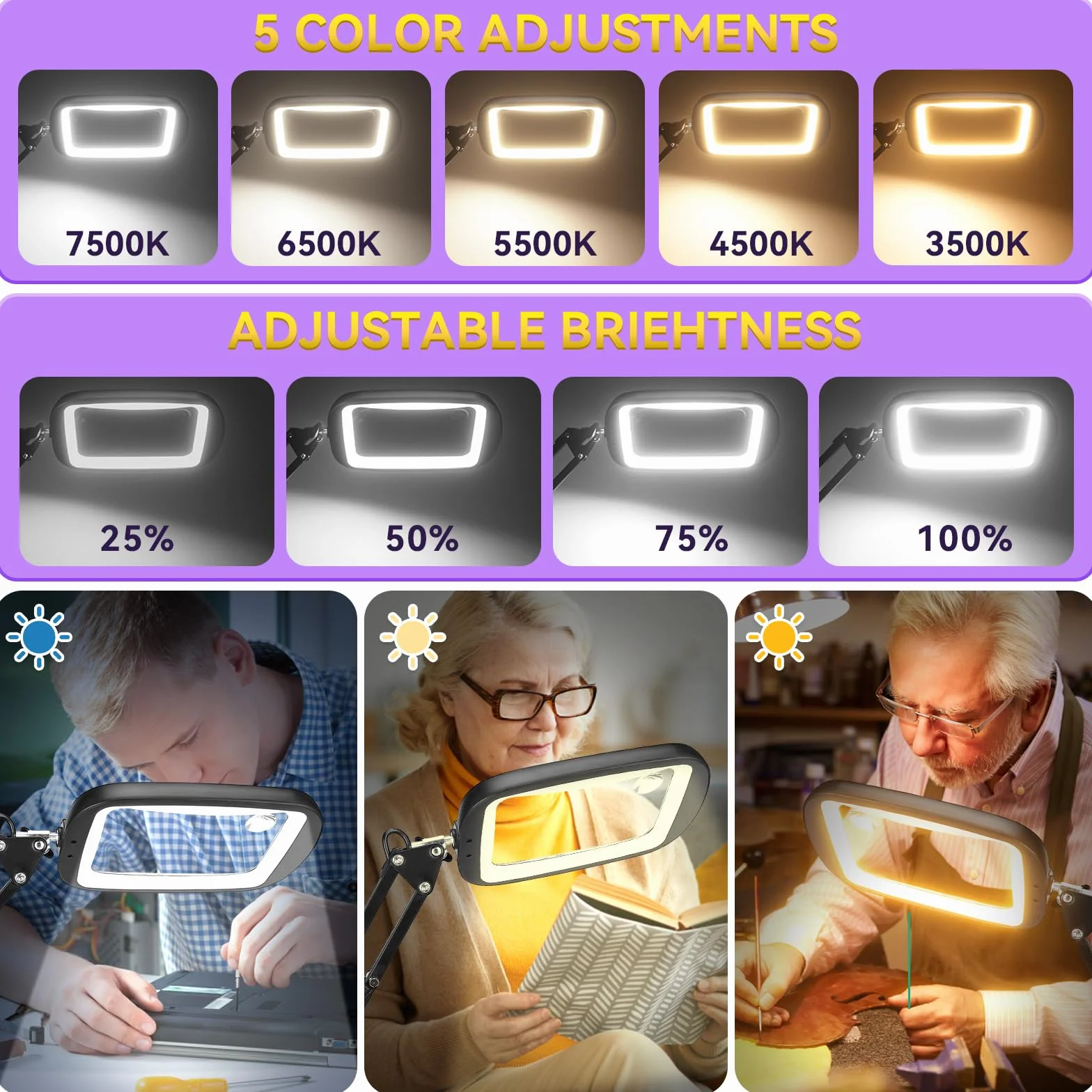 NZQXJXZ 10X 30X Lupa con Luz y Soporte, Lámpara de Aumento con Luz LED, 5 Modos de Color, Lámpara de Escritorio con Lupa Manos Libres para Leer, Manualidades, Pasatiempos, Trabajos de Cerca