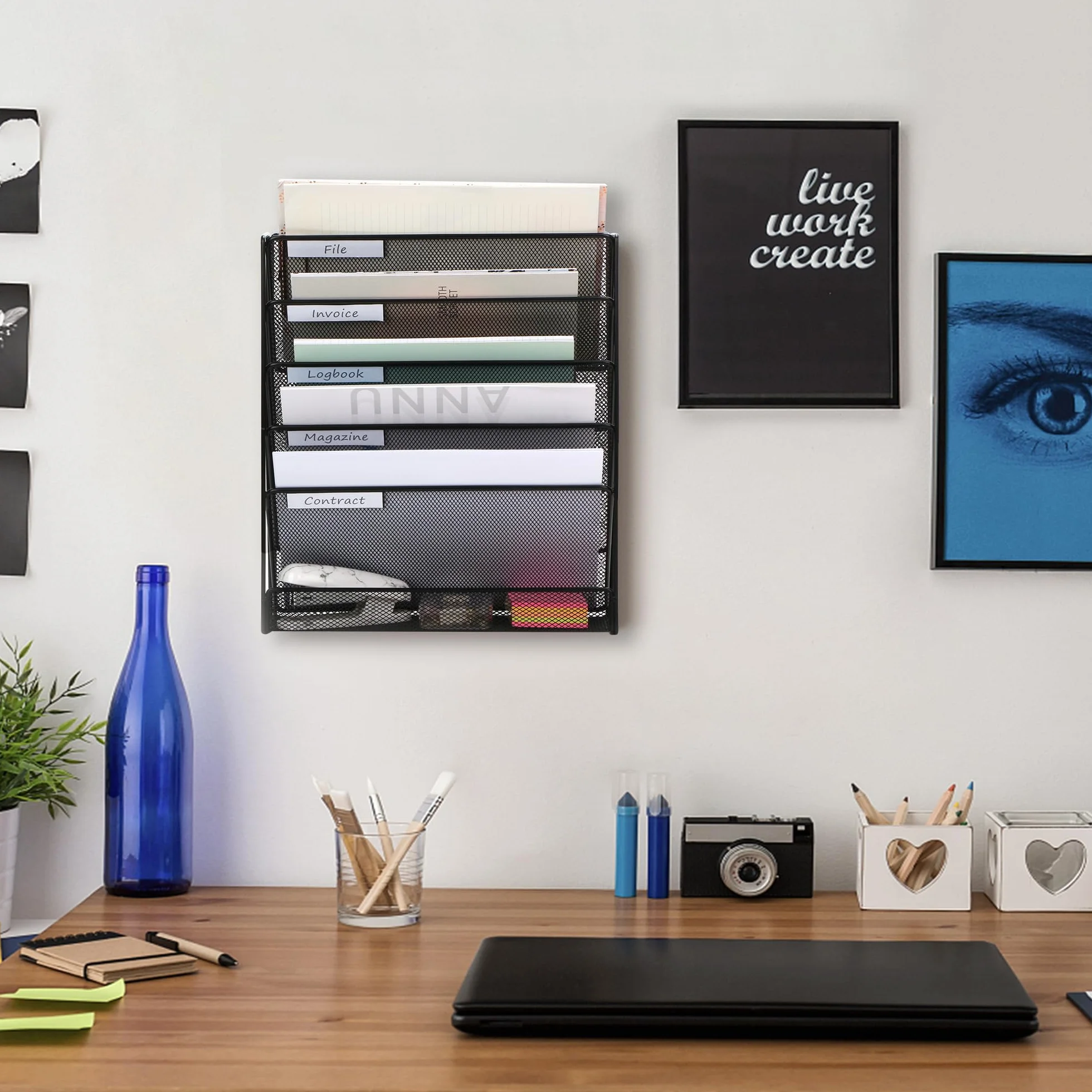 Exerz Revistero de Pared de 5 Capas, Portafolletos A4, Organizador de Archivos de Oficina - Negro