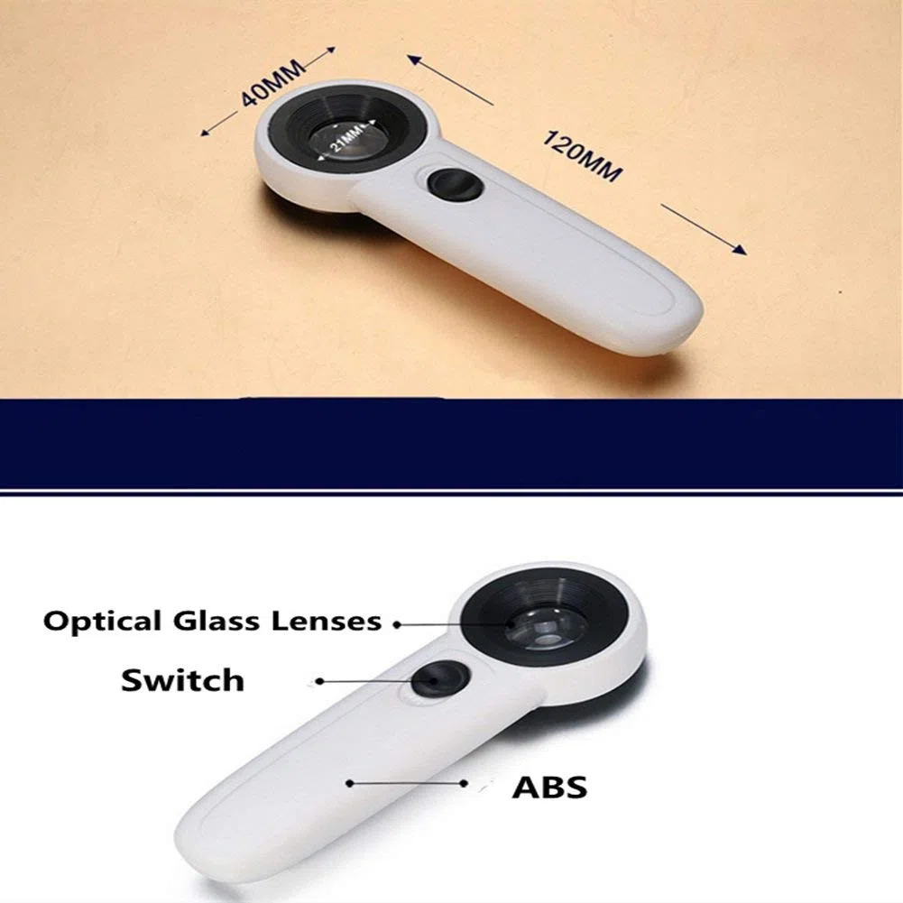 Lupas de Mano con luz LED, Lupa portátil de iluminación pequeña, Lente óptica HD 40X para identificación, inspección y Mantenimiento de Monedas Wenwan
