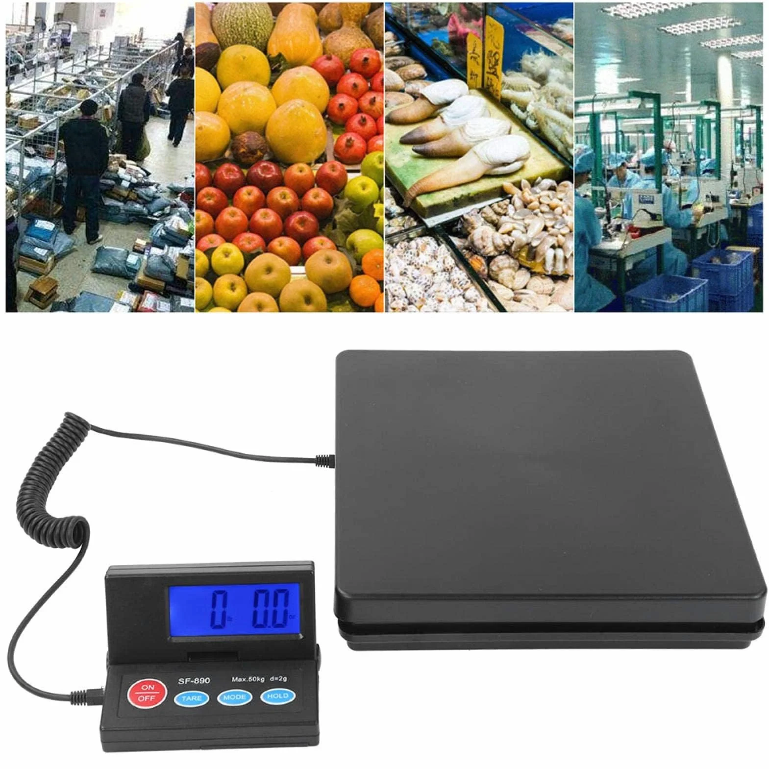 Báscula digital para envíos postales 50 kg/2 g, balanza grande con pantalla LCD, apagado automático