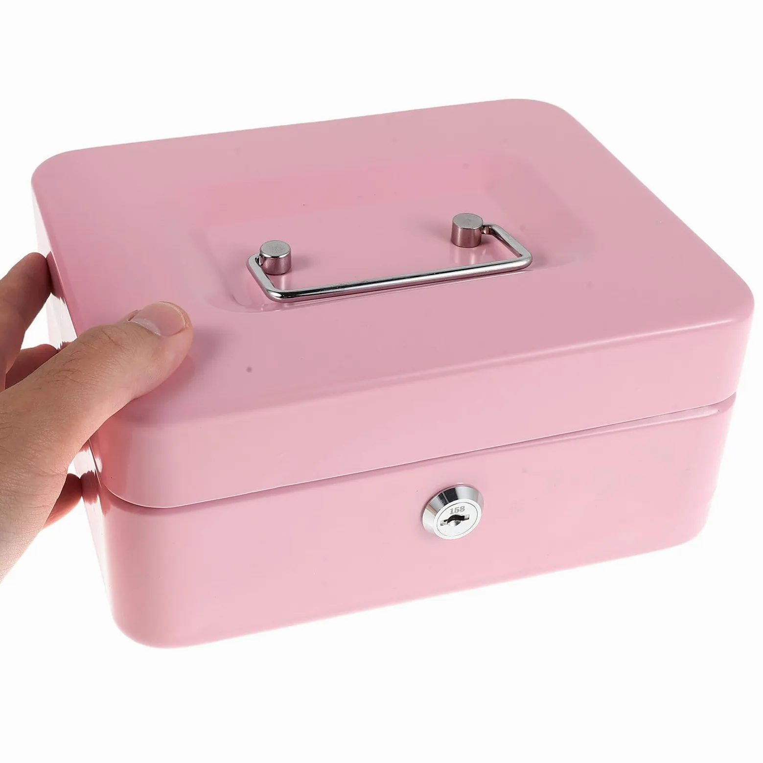 PRETYZOOM Caja de Almacenamiento Segura con Cerradura para Objetos Personales Bandeja de Dinero para Oficina y Viajes Color Rosa