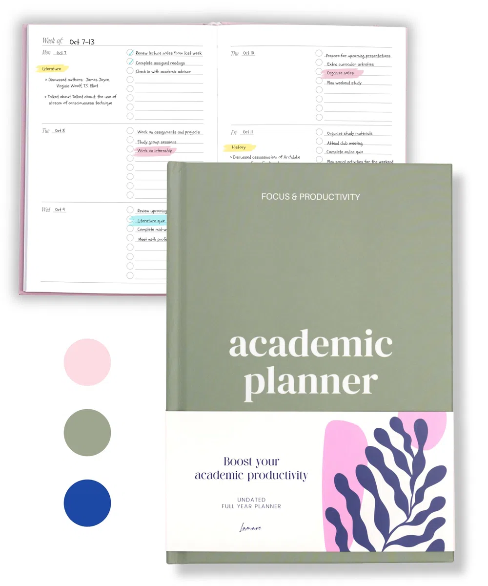 Lamare Planificador académico 2026-2027 - Agenda semanal sin fecha para estudiantes universitarios | Planificador escolar para escuela secundaria, universidad, estudiantes de enfermería y escuela en casa