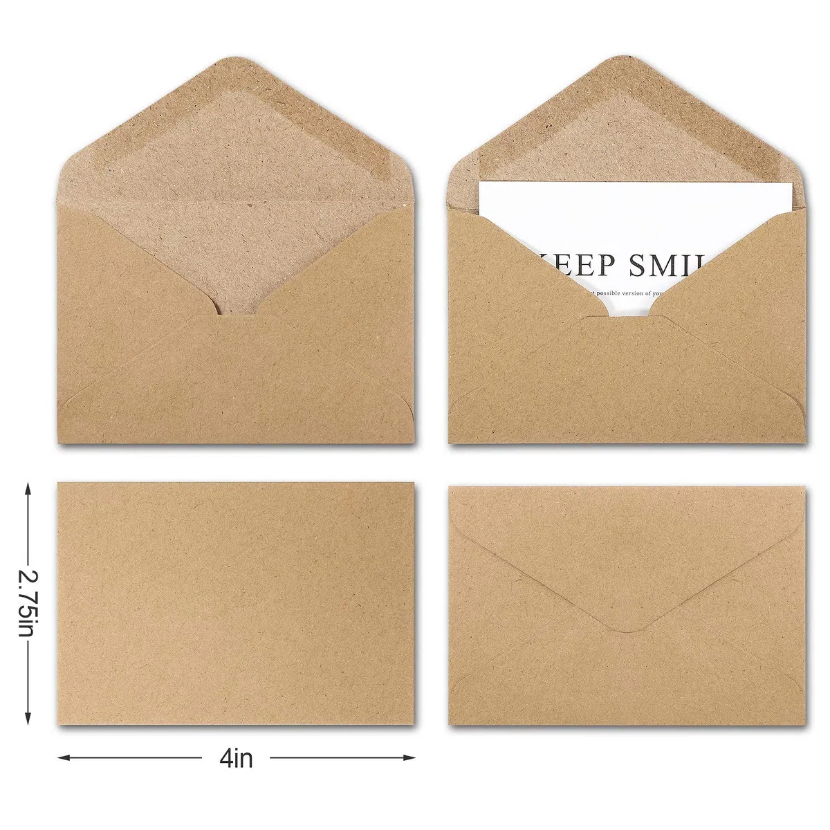 400 Paquetes Mni Sobres de Papel Kraft Funda de Sobre de Tarjeta de Regalo para Tarjetas de Regalo Pequeñas Notas Invitaciones Comerciales Mini Tarjetas de Felicitación 4 x 2.75 Pulgadas (Marrón)