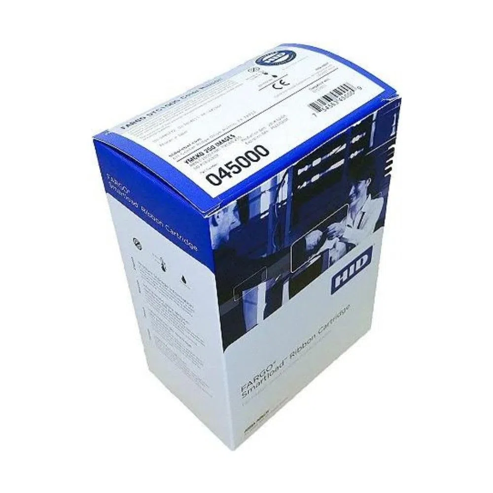 2ID - Cartucho de cinta Fargo DTC1250 YMCKO con rodillo de limpieza | Cinta original Fargo 45000 | Imprime imágenes, texto y códigos de barras a todo color vibrantes y duraderos en tarjetas de