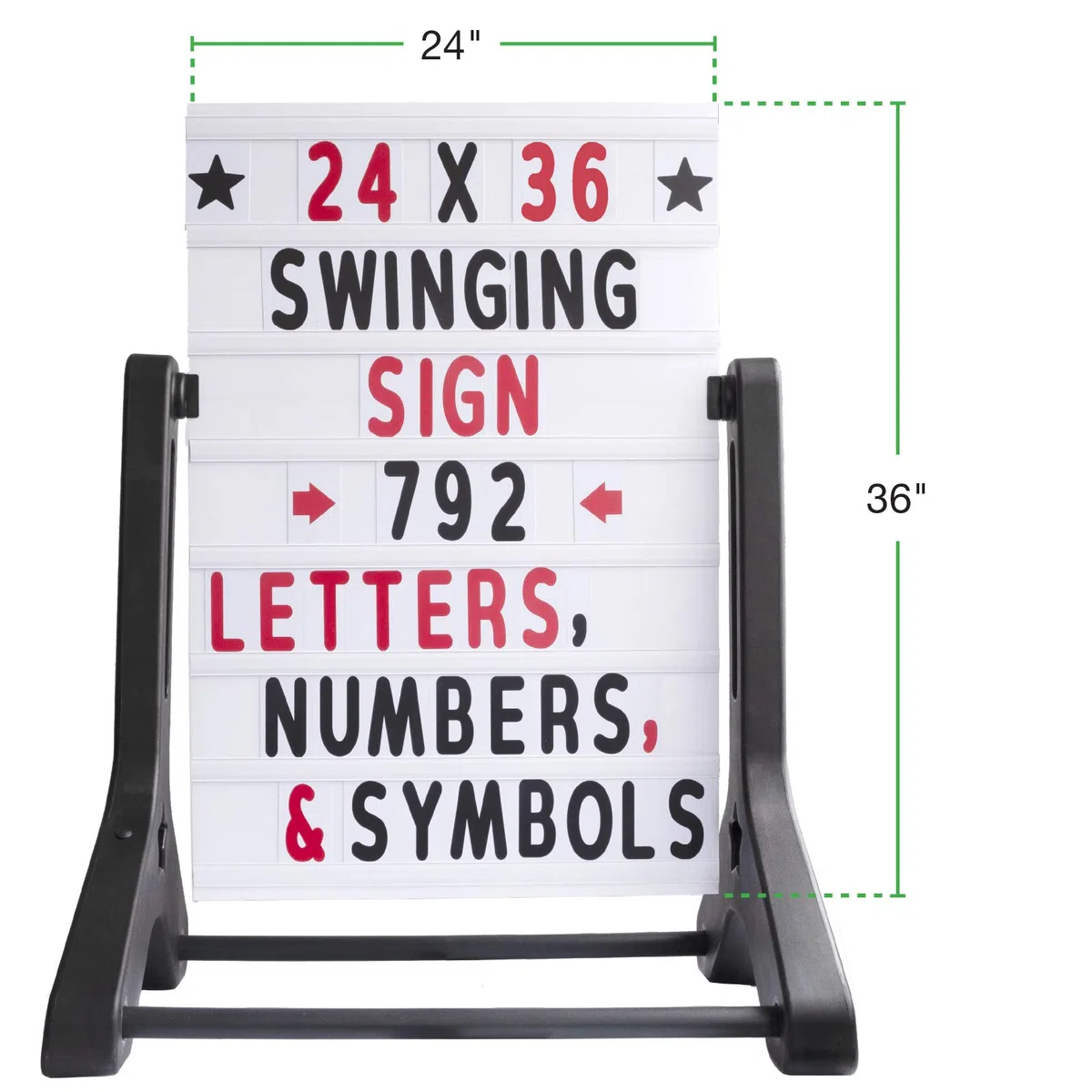 Pizarra oscilante de 61 x 91 cm con tablero de letras