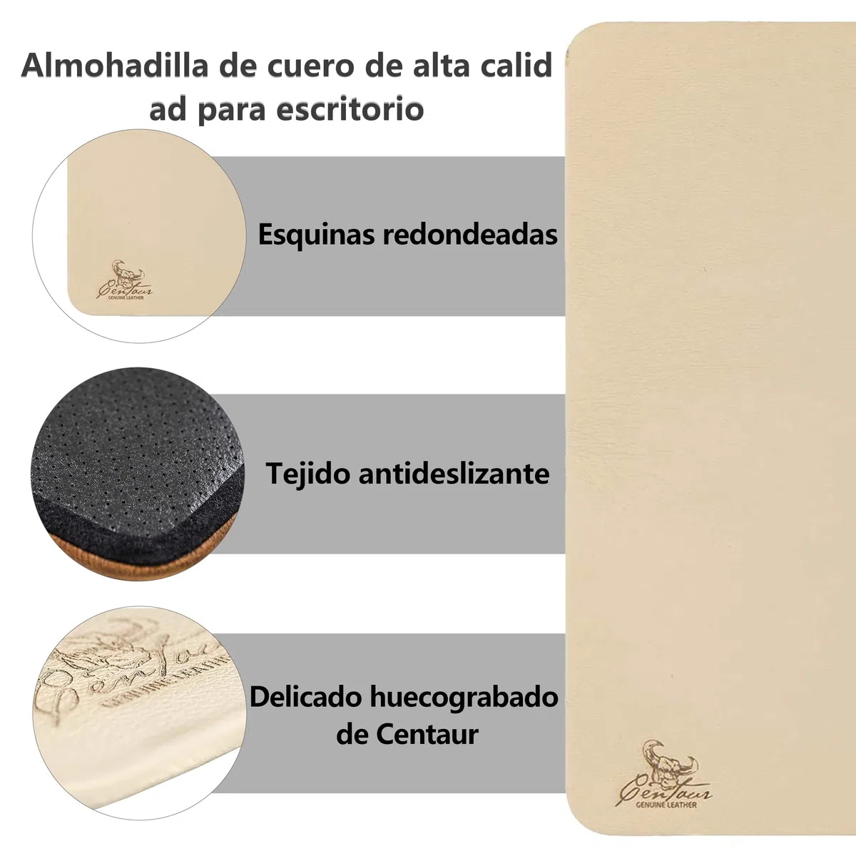 Centaur - Almohadilla de cuero de para escritorio de oficina 50 x 70cm champán/amarillento - plantilla de cuero hecha a mano - almohadilla de escritorio noble