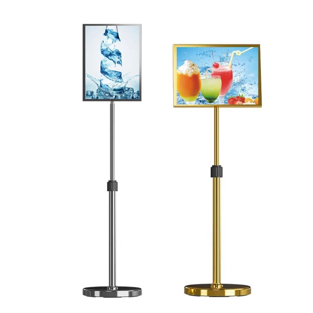 Soporte de Letrero Ajustable de Acero Inoxidable - Expositor de Suelo A4 para Bodas, Publicidad, menús y Ventas - Soporte Vertical Plateado para Carteles, señalización de Altura Ajustable