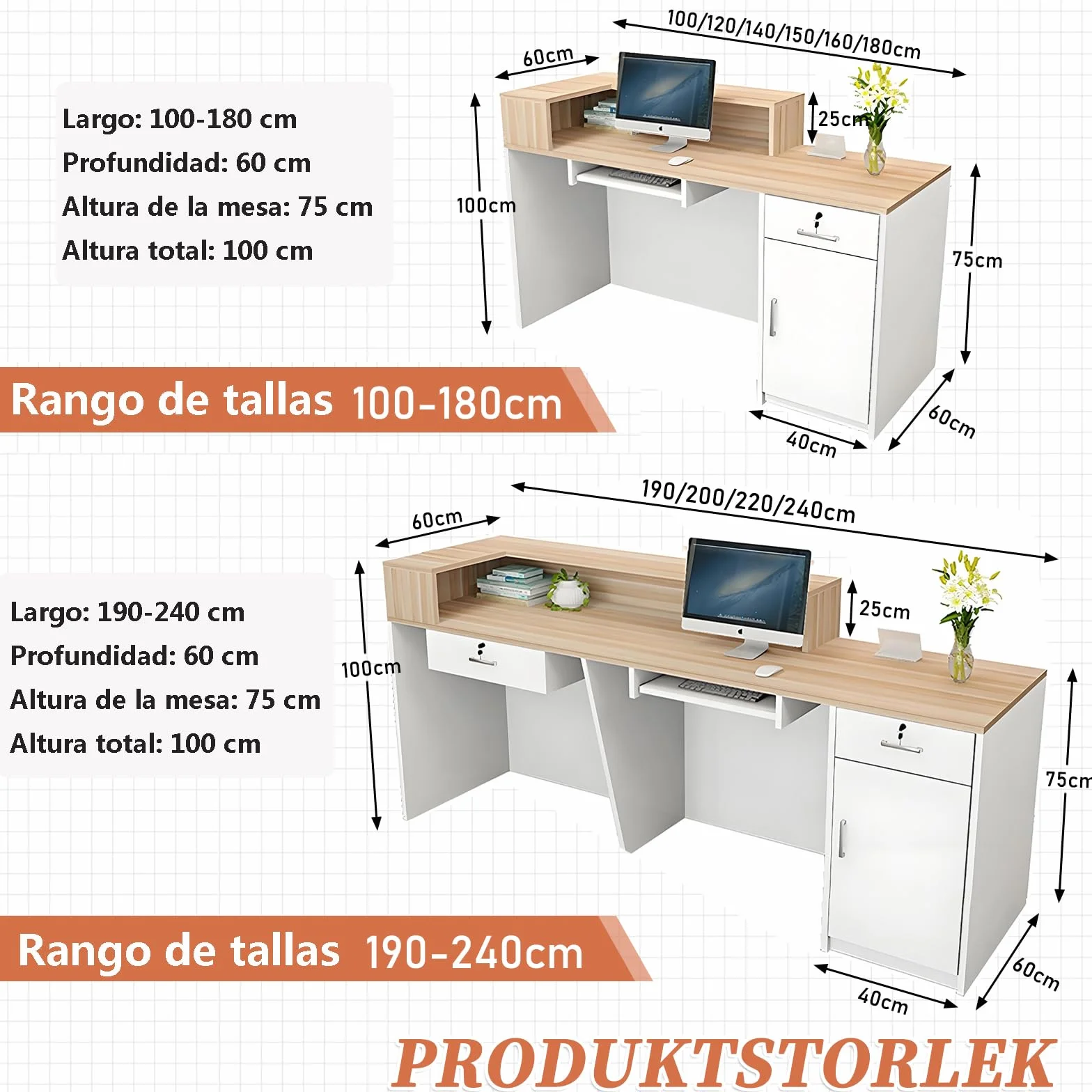 Mostrador Recepción Moderno MDF 240 cm Mueble Oficina Cajón Estantes Abiertos