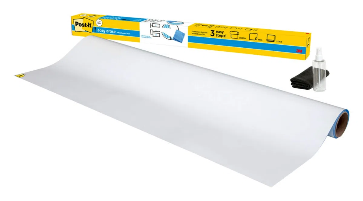 Post-it Pizarra Blanca en Rollo, Superficie de Pizarra Blanca Para Rotuladores Permanentes, 1,21m x 1,82m, 1 Rollo/Paquete - Para Compartir Ideas y Presentar Visualmente | Whiteboard-Folie für Brainstorming und Planung; Haftet Sicher und Lässt Sich Sauber
