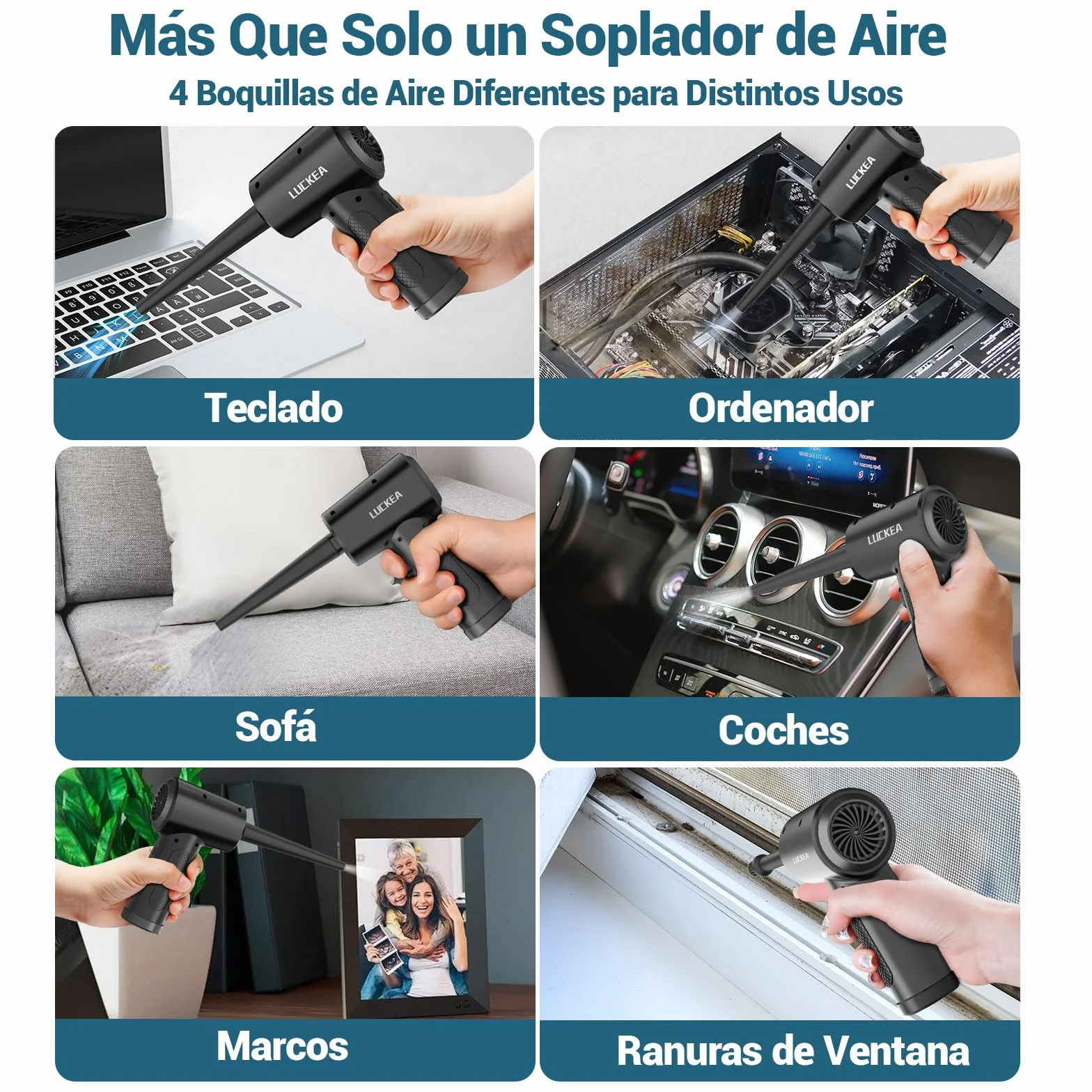 Aire Comprimido Limpieza PC Air Duster - 3 Velocidades Soplador de Aire Potente con Luz LED, 6000mAh, Soplador de Polvo para Teclado Coche Oficina, Alternativa Aire Comprimido o Compressed Air