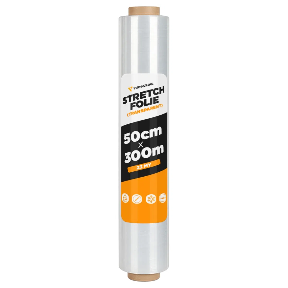 3 rollos de film estirable de 500mm de ancho y 300m de largo Transparente 23my | film estirable en rollo | film de embalaje | material de embalaje | film de flejado
