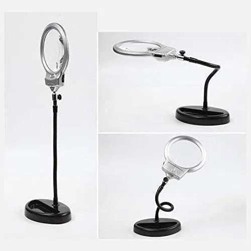 Sn Lupa transparente de 10 aumentos de lectura para niños mayores y estudiantes, escritorio de metal con aumento de luz, lupa de espejo con luz doble de comodidad,