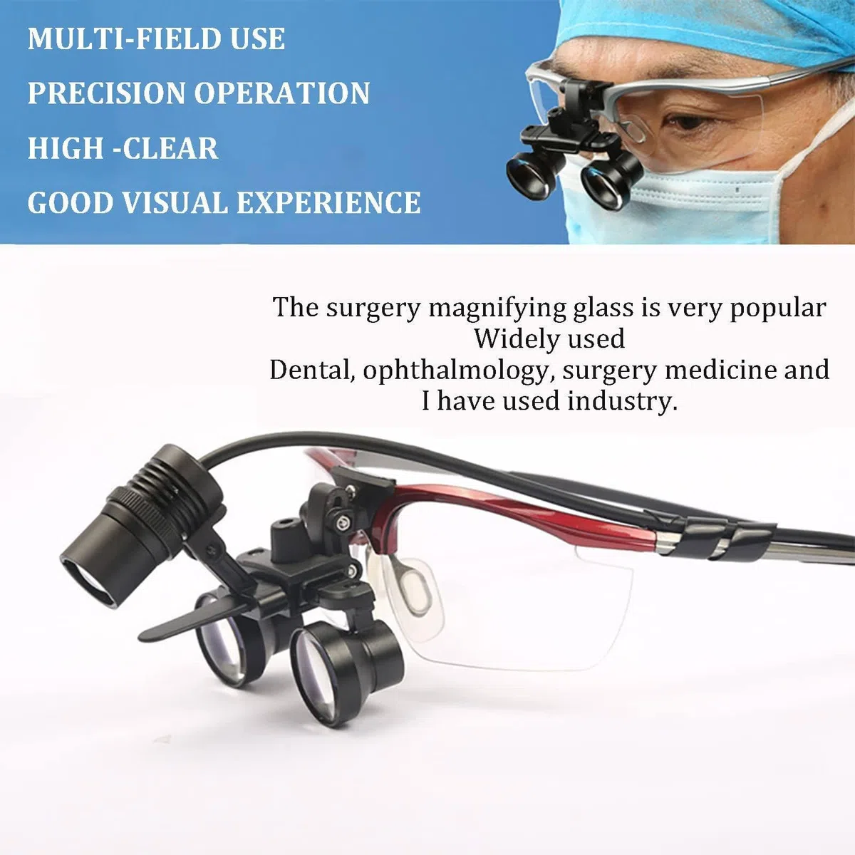 Lupa Binocular Dental, Aumento De 2,5X/3,5X, con Faro De 5W + Filtro, Distancia De Trabajo 320-420mm, Lupa De Montaje En La Cabeza para Laboratorio Dental Black-2.5X