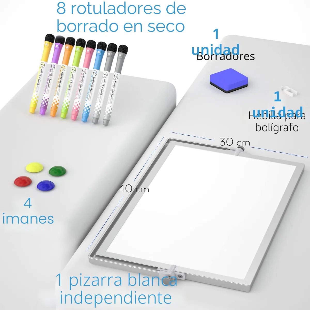 Nicpro A3 Pizarra Blanca, Pizarra Magnética Doble Cara con Soporte, 8 Rotuladores, 1 Borrador, 4 Imanes, Caballete de Pizarra Portátil para Estudiantes Útiles Escolares Oficina