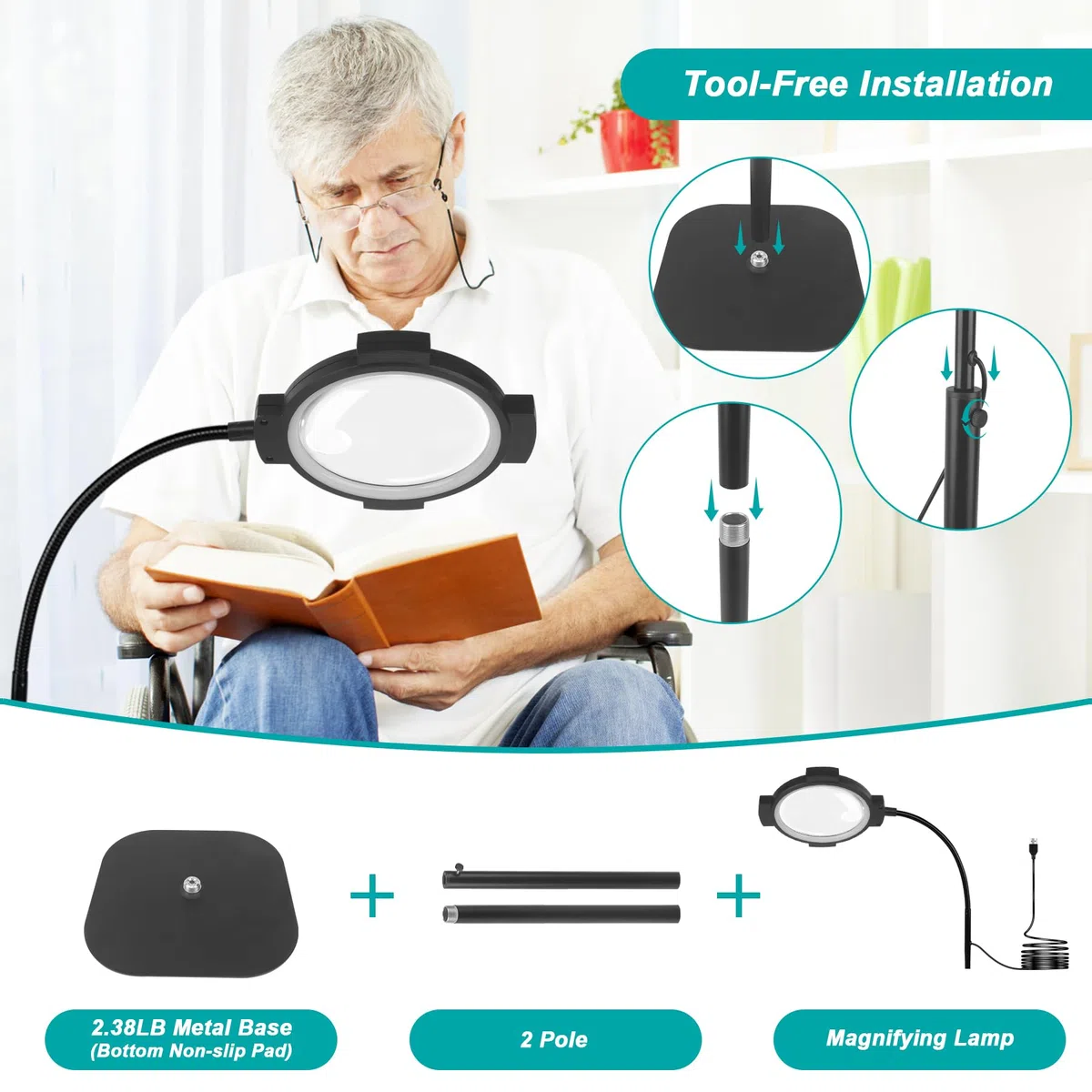 10 lupas 30X con iluminación y lámpara de pie, 54 LED regulable, 3 niveles, lupa de cuello de cisne 2 en 1 con iluminación para leer, coser, manualidades y trabajos de costura