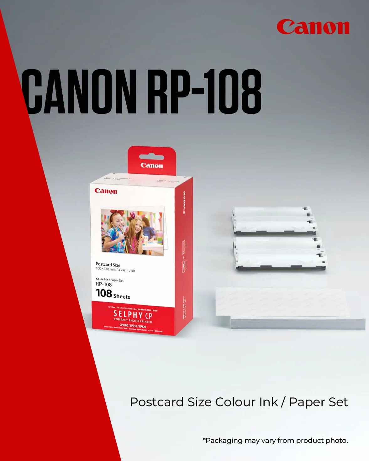Canon RP-108 Papel fotográfico y cartucho de tinta original para Selphy CP, blanco
