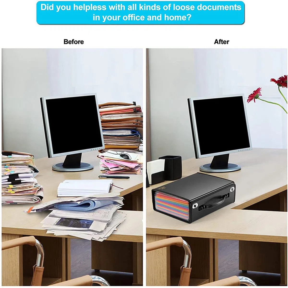 lascivious 2X Carpeta de Archivos Expandible de 24 Bolsillos, Organizador de Archivos Acordeón, Organizador de Recibos de Documentos de Papel Plástico para Negocios, Oficina