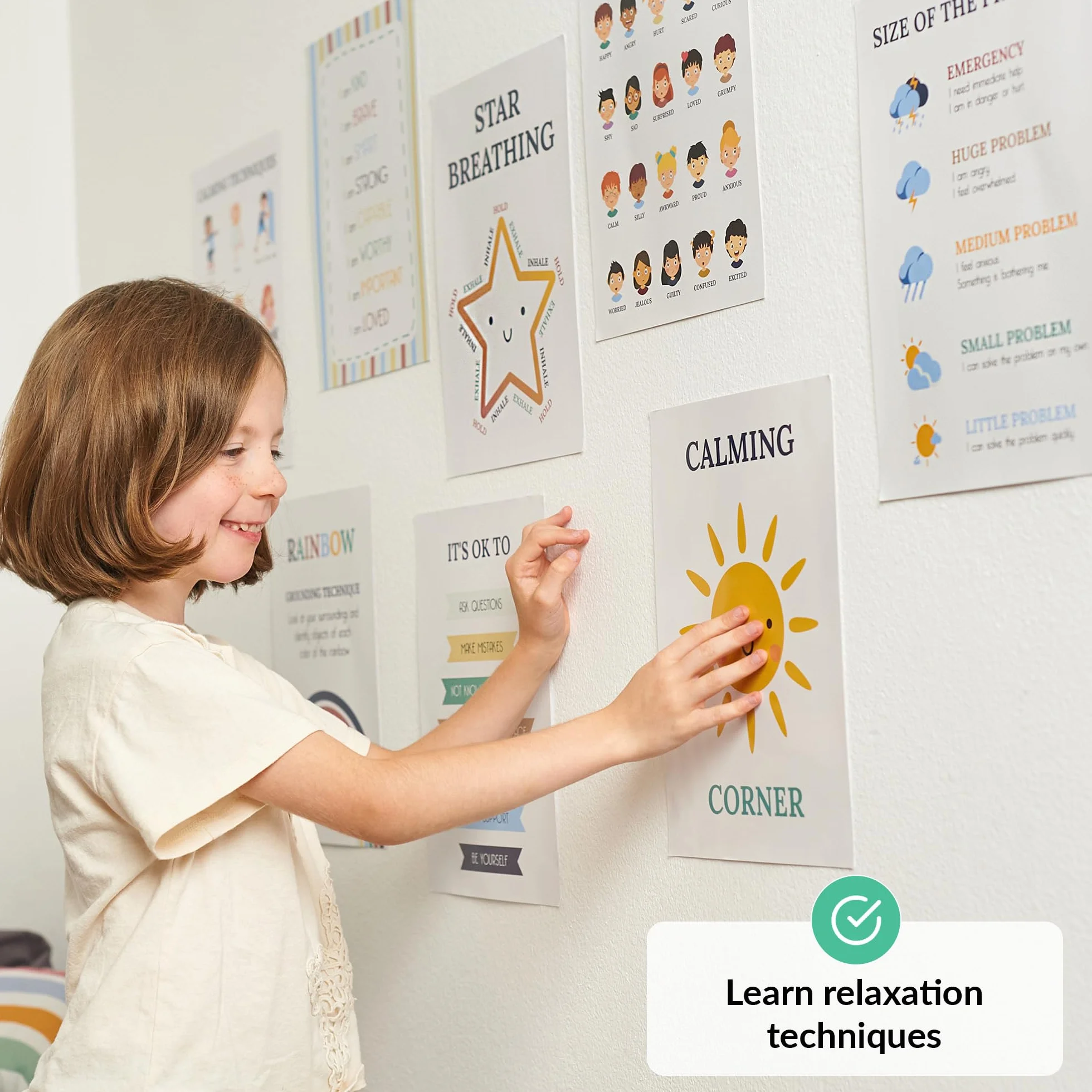 ODOXIA Rincón De Calma | Artículos para Niños | Pósters Relajantes para Aulas | Kit De Rincón De Calma con Carteles, Mural De Soluciones, Objetos Y Juguetes Sensoriales | Ideal para Aulas Y Hogares
